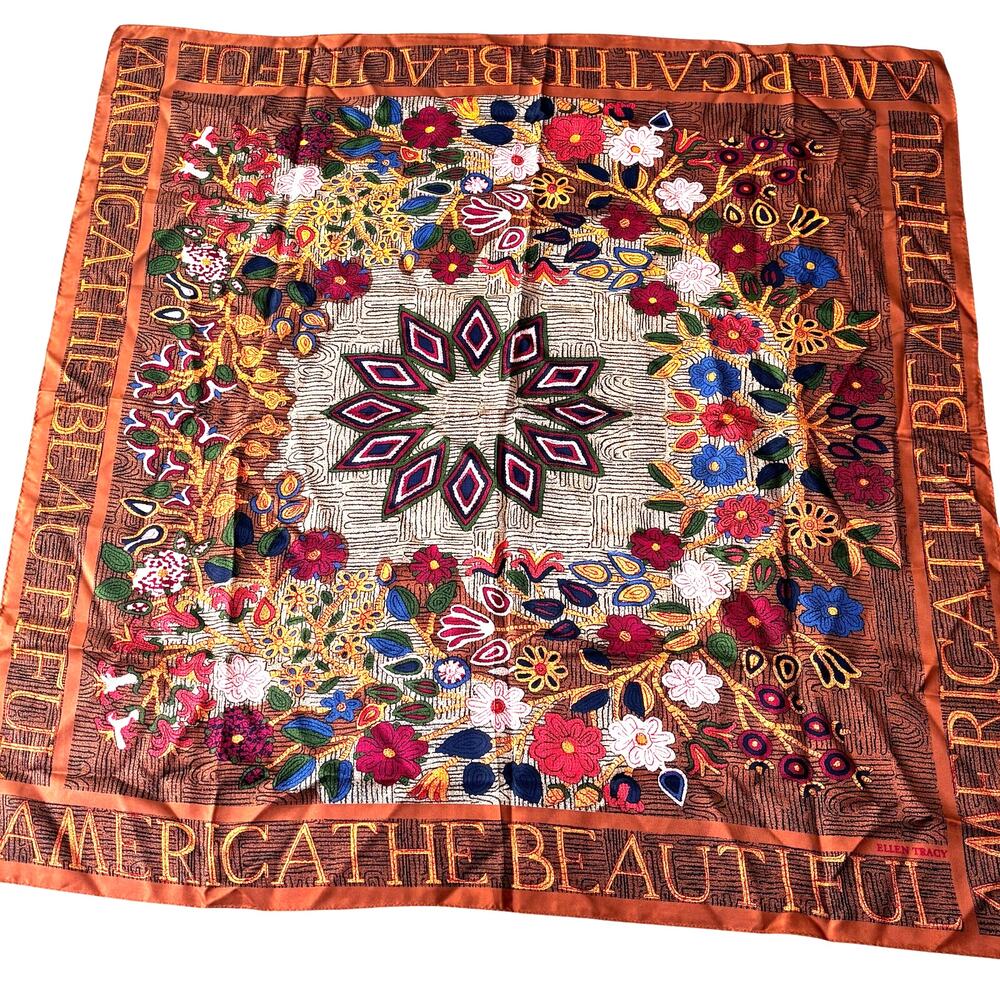 Vintage Ellen Tracy "American The Beautiful" silk scarf multicolor Americana